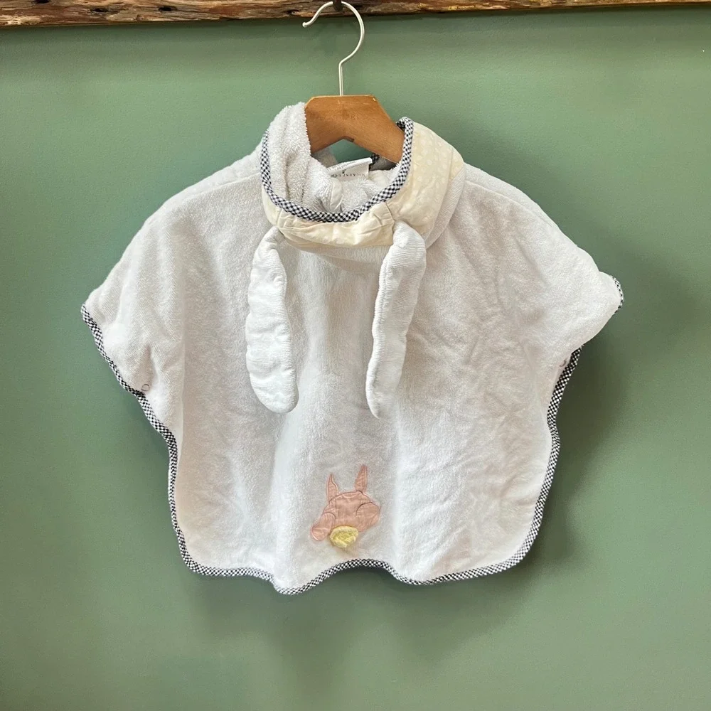 MacKenzie-Childs Kids Cotton Tail Hooded Poncho White Terry Bunny‎ Bath Wrap